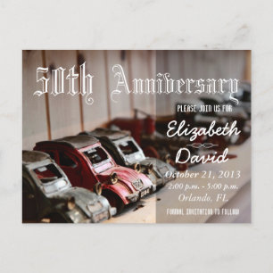 Vintager roter Jahrestag der Auto-50. Ankündigungspostkarte