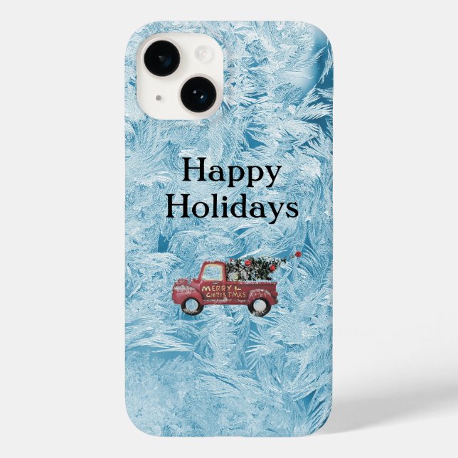 Vintager roter LKW auf blauem Schneeflockenhinterg Case-Mate iPhone Hülle (Rückseite)