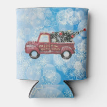 Vintager roter LKW auf blauem Schneeflockenhinterg