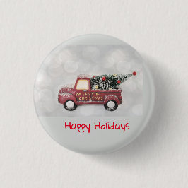 Vintager roter LKW auf grauem Hintergrund Button