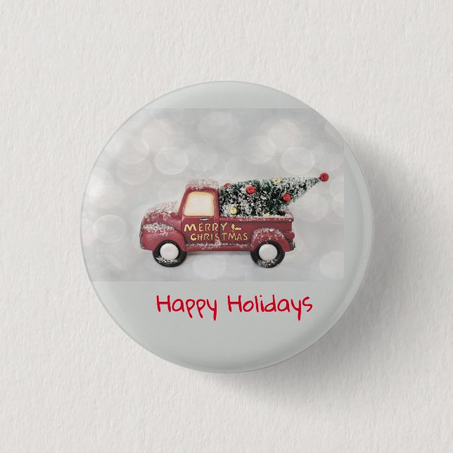 Vintager roter LKW auf grauem Hintergrund Button (Vorderseite)