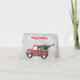 Vintager roter LKW auf grauem Hintergrund Feiertagskarte