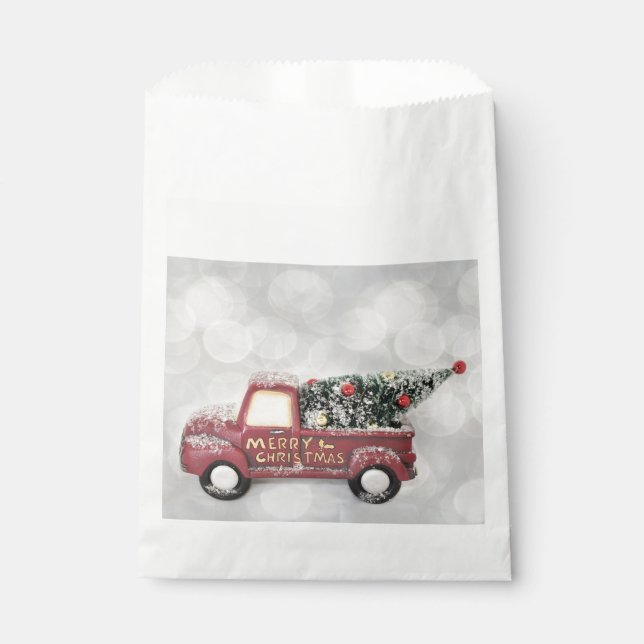 Vintager roter LKW auf grauem Hintergrund Geschenktütchen (Vorderseite)