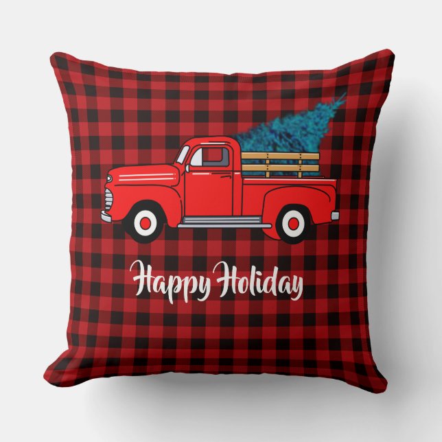 Vintager roter LKW, Büffel kariert, Urlaub Kissen (Vorderseite)