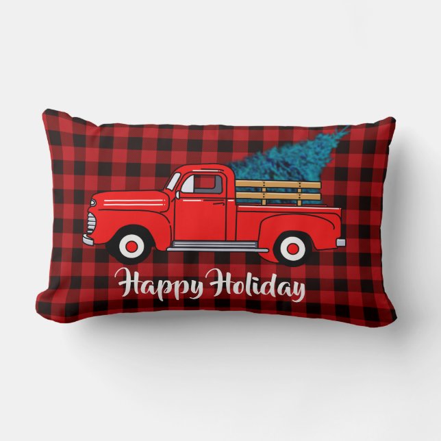 Vintager roter LKW-Büffel karierter Urlaub Lendenkissen (Vorderseite)