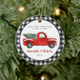 Vintager roter LKW | Erste Weihnachten Herr & Frau Keramik Ornament