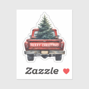 Vintager roter Lkw Frohe Weihnachtskontur Schnitt Aufkleber