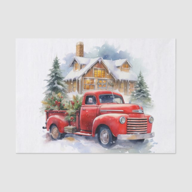 Vintager roter LKW für Weihnachten Seidenpapier (Vorderseite)