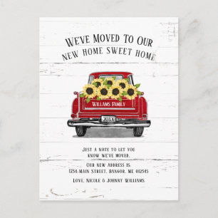 Vintager roter Lkw Gelbblütenbewegung Ankündigungspostkarte