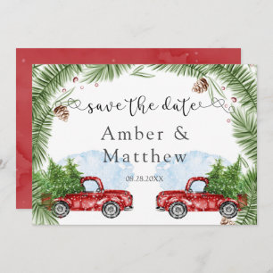 Vintager roter LKW-Hochzeit speichert die Datumska Save The Date