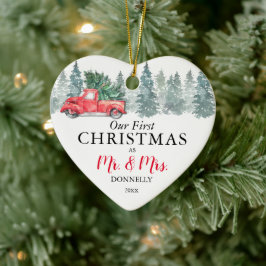  | Vintager Roter LKW Keramik Ornament