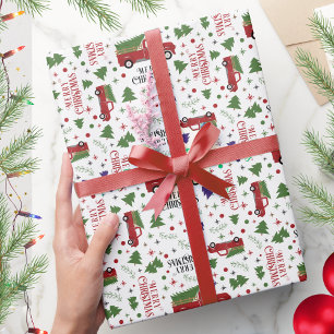 Vintager roter LKW mit Baum-Weihnachten Geschenkpapier