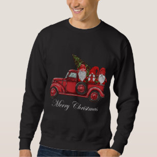 Vintager roter LKW mit drei Gnomen Merry Christma Sweatshirt