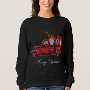 Vintager roter LKW mit drei Gnomen Merry Christma Sweatshirt
