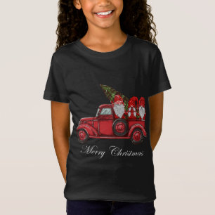 Vintager roter LKW mit drei Gnomen Merry Christma T-Shirt