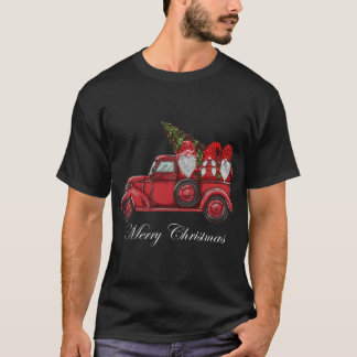 Vintager roter LKW mit drei Gnomen Merry Christma T-Shirt