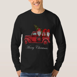 Vintager roter LKW mit drei Gnomen Merry Christma T-Shirt