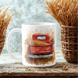Vintager roter LKW mit Hay Rustic Farm Kaffeetasse