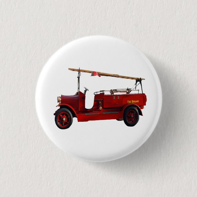Vintager roter LKW mit Oberleitung, Button (Vorderseite)