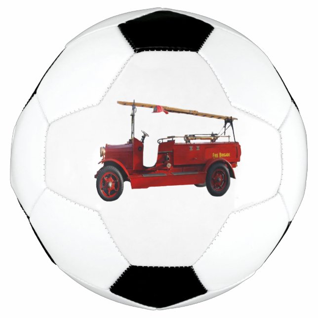 Vintager roter LKW mit Oberleitung, Fußball (Vorderseite)