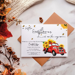 Vintager roter LKW mit Sonnenblumendusche Einladung