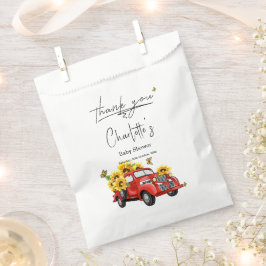 Vintager roter LKW mit Sonnenblumendusche Geschenktütchen