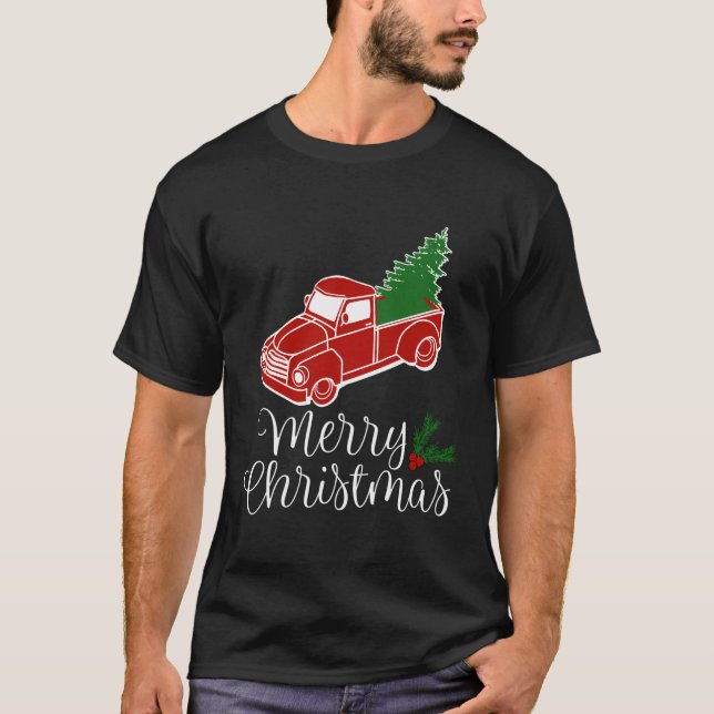 Vintager roter LKW mit Weihnachtsbaum Shirt Long S (Vorderseite)
