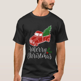 Vintager roter LKW mit Weihnachtsbaum Shirt Long S