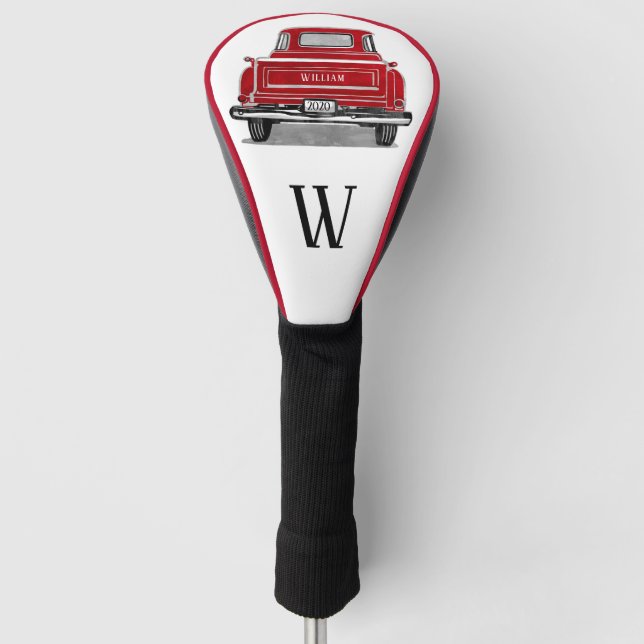 Vintager Roter Lkw Monogramm Anfangsname Golf Headcover (Vorderseite)