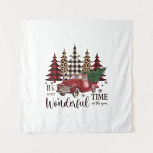 Vintager roter Lkw, Pinienbäume Wandteppich