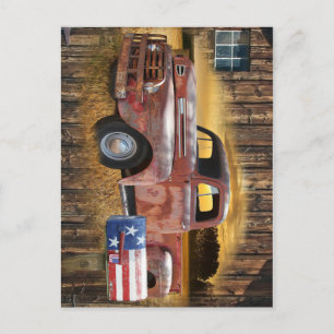 Vintager Roter LKW Postkarte