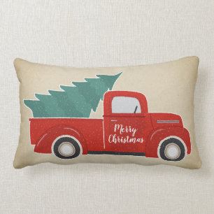 Vintager roter LKW-und Weihnachtsbaum Lendenkissen
