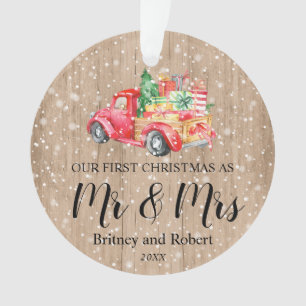Vintager roter LKW   Unser erstes Weihnachten Ornament