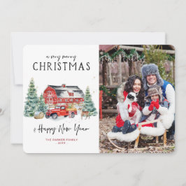 Vintager Roter LKW | Weihnachts-Weihnachtsfotokart Einladung