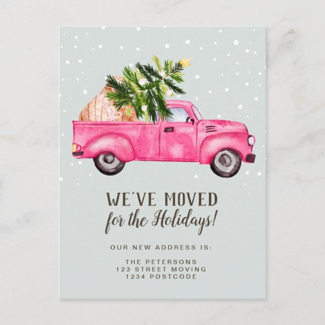 Vintager roter Lkw Weihnachtsbaum Ankündigungspostkarte (Vorderseite)