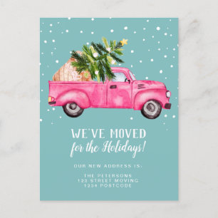 Vintager roter Lkw Weihnachtsbaum Ankündigungspostkarte