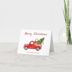 Vintager Roter LKW Weihnachtsbaum frohe Weihnach Feiertagskarte