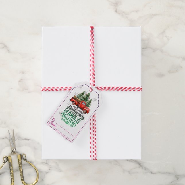 Vintager roter Lkw Weihnachtsgeschenk Geschenkanhänger (Mit Garn)