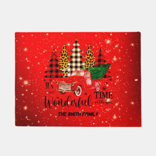 Vintager roter LKW Weihnachtszeit Doormat Fußmatte