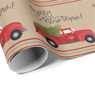 Vintager Roter LKW, Wrap der Weihnachtsbaume Geschenkpapier