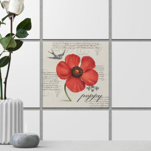 Vintager Roter Mohn Zeichnend + Viktorianische Typ Fliese