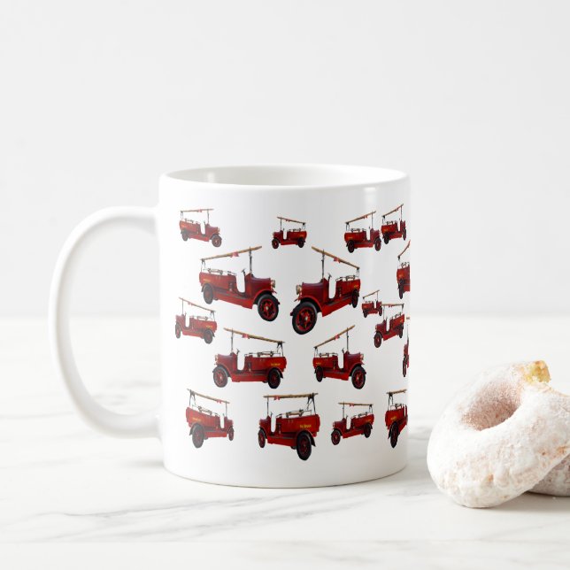 Vintager roter Motor mit Ladenmuster, Tasse (Mit Donut)