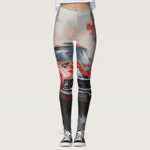 Vintager roter Muskelwagen mit Silberstreifen Leggings
