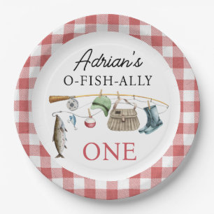 Vintager Roter O-Fisch-Ally 1. Geburtstag Pappteller