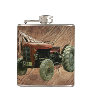Vintager Roter Traktor Flachmann