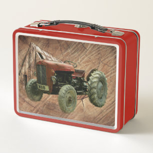Vintager Roter Traktor Metall Brotdose