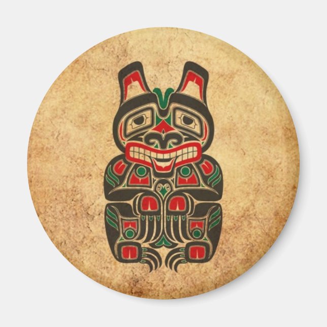 Vintager Roter und Grüner Haida-Geistbär Magnet (Vorne)