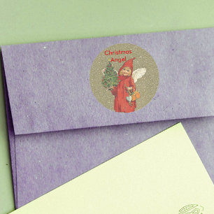 Vintager Roter Weihnachtsangel Runder Aufkleber