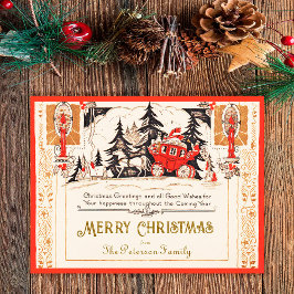 Vintager Roter Weihnachtsgruß Feiertagspostkarte