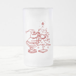 Vintager roter Weihnachtsmann im Weihnachtsbaum Mattglas Bierglas